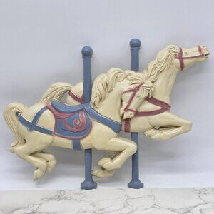 Vintage 1981 Burwood Carousel Horses Wall Hanging Blue Pink Plastic Made in USA
